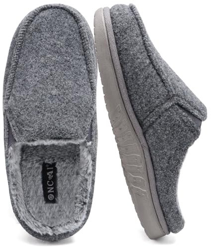 ONCAI Hombre Zapatillas de estar por casa, Mezcla de Lana y Algodón de Espuma de Memoria de Alta Densidad Fieltro Interior y Exterior Suela de Goma Gris Talla 44.5
