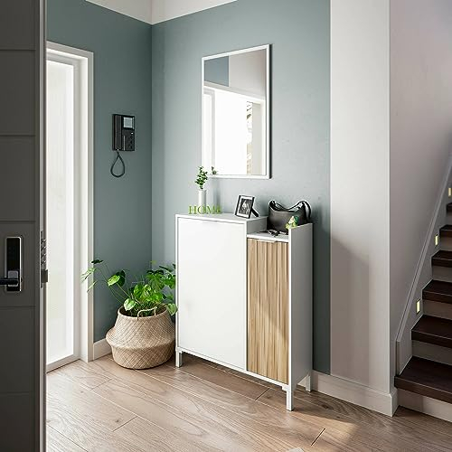 Dmora - Mobile da Ingresso Williamsport, Entratina a 2 Ante, Armadio con Specchio, Portaoggetti Multifunzione, 77x24h91 cm, Bianco e Rovere