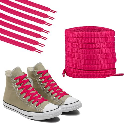 Polly Online 1 paire de lacets plats pour chaussures de sport, chaussures de sport, chaussures de course, bottes - 8 mm de large(Rose Red)