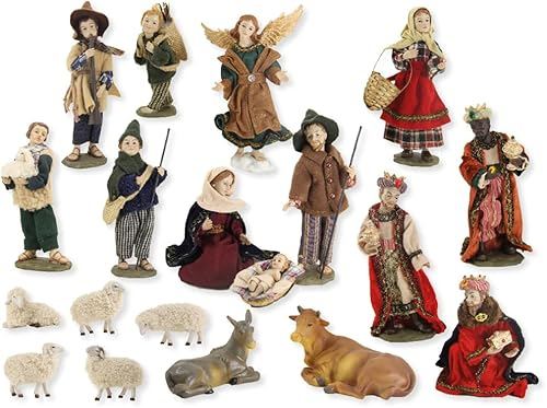 FADEDA 19x Krippefiguren alpenländisch, Ankleidefiguren, Höhe:16 cm, handbemalt, detailgetreue Krippenfiguren - Weihnachten Tisch Dekoration Krippe Zubehör