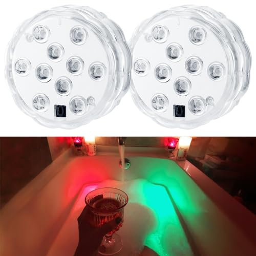 Dobertry Bathtub Lights, Battery Powered Underwater Glow Light for Bathtime Bath Tub Spa Light Bathroom Shower Light, Bath Accessories for Women Relaxing, Remote Control Color Changing, RGB, 2pcs