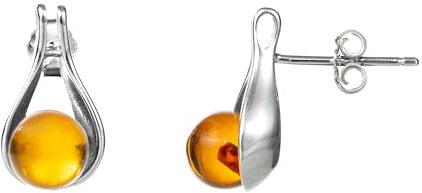 Baltic Amber Sterling Silver Boots Stud Ball Earrings for Women