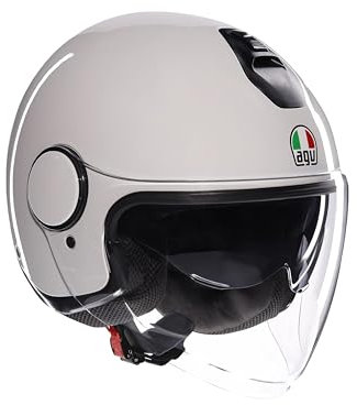 AGV - ETERES E2206, Casco da Moto Jet Unisex, Casco Moto Open Face con Anello Antifurto, Visiera Antigraffio e Anti-UV, Tecnologia con Assorbimento Istantaneo del Sudore, Materia White, XL