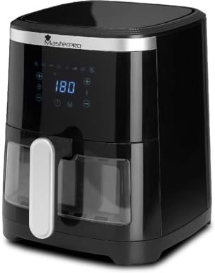 MasterPro ROCKET 420 - Friggitrice ad aria 1300W 4,2L - 8 programmi - LED Touch Control - Rivestimento antiaderente - Libretto di ricette online
