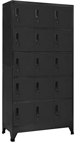 NITCA Locker Cabinet, Metal Storage Lockers, Storage Filing Locker Cabinet Metal,Duty Clothes Locker for Gym, Office, School & Staff Changing Rooms,Steel, anthracite with 15 lockers