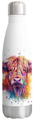 Vixar Highland Cow Scottish Farm Animals Watercolour Bottle double Wall insulated Stainless steel sport Drinks 500ml HC4
