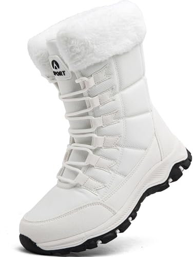 VTASQ Stivali da Neve Donna Stivaletti Invernali Impermeabili Foderata Pelliccia Caldo Stivaletti All'aperto Antiscivolo Doposci Bianco 38EU