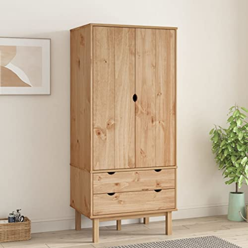 Willood Kleiderschrank OTTA Braun 76 5x53x172 cm Massivholz Kiefer Geeignet für Schlafzimmer Kleiderschrank mit Schubladen