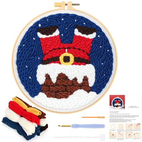 JSRQT Punch Needle Embroidery Starter Kits Christmas Beginner Rug Hooking with Hoops Instructions Handcraft for Adults Rug-Punch & Pinch Cross Stitch Craft