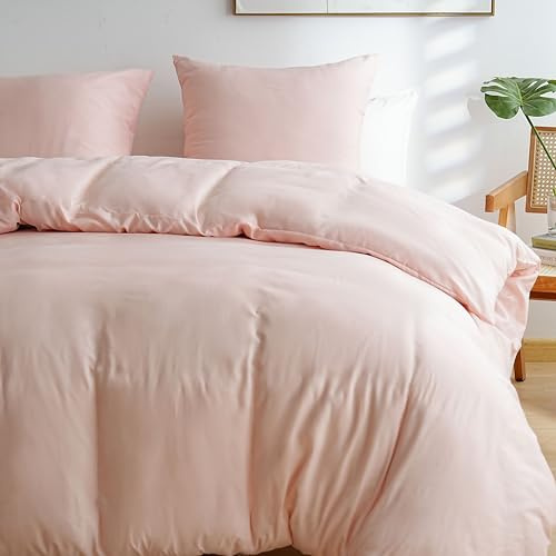 MOHAP 4 Pièces Parure de Lit Adulte Housse de Couette 240x260cm+Drap Housse 160x200+2 Taies d'oreillers 65x65cm Rose Normal 80 Fils/cm² Housse de Couette 2 Personnes avec Fermeture Éclair