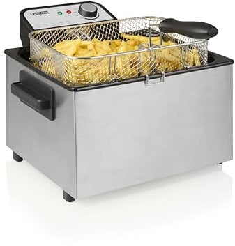 Princess Friteuse, capacité 5 L, 3270 W, technologie de zone froide, hublot, acier inoxydable, double thermostat, facile à nettoyer, éléments amovibles, 01.184090.01.001, Argent