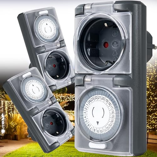 4smile Zeitschaltuhr Aussenbereich, 3er Set - Mechanische IP44 Zeitschaltuhr Steckdose Outdoor mit hoher Schaltleistung - Analoge Zeitschalter außen, einfach bedienbar Grau