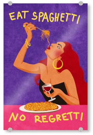 artboxONE Acrylglasbild 75x50 cm Typografie Eat Spaghetti no regretti - Bild Illustration drinken Essen