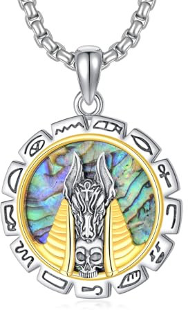 HUKKUN Anubis Halskette Sterlingsilber Anubis Anhänger Ankh Kreuz Totenkopf Anubis Halskette ägyptischer Schmuck Geschenke für Männer