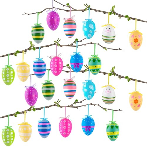 GWAWG Ostereier-Dekorationen, hängende Ornamente, Kunststoff, Ostern, traditionell, 24 Stück
