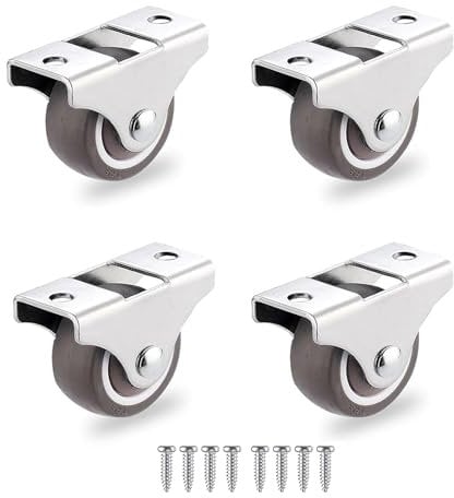 Mini Soft Rubber Casters with Metal Plate Rigid Fixed Non Swivel Wheels (50mm, 4)