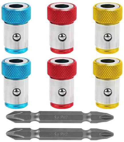 Tinoaly 6stk Magnetische Schraubringhalter mit 2stk Ph2-Schraubendreherbits, Abnehmbar Magnetischer Bithalter für 6,35-mm-Sechskantschraubendreher und Power-Bits