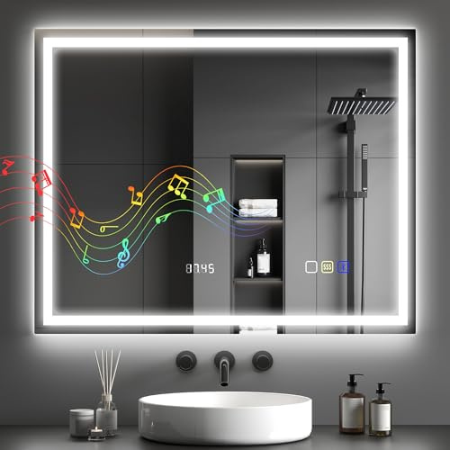 HOMCOM Miroir Salle de Bain Bluetooth avec Éclairage LED 80 x 100 cm Argent | Miroir Lumineux Salle de Bain Mural, Interrupteur Tactile, Lumière Réglable 3 Couleurs, Anti-Buée, Mémoire