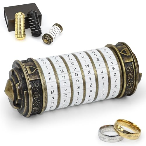Da Vinci Code Cryptex Mini Bronze Lock Puzzle Valentines Day Gifts for him her Men Women dad Boys Metal Anniversary Cool Romantic Birthday for Her Gifts Box (White)