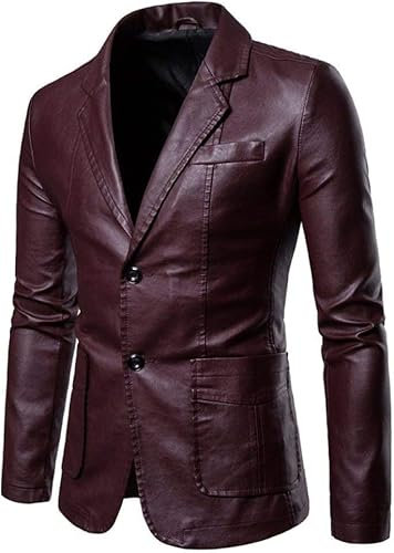 Vestes en Cuir pour Hommes, Vestes en Cuir PU pour Hommes Blouson Aviateur en Similicuir Vintage Blouson De Costume à Boutons Unis Slim Fit Punk Coupe-Vent Veste Tsitional Pou, Burgundy, M