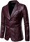 Vestes en Cuir pour Hommes, Vestes en Cuir PU pour Hommes Blouson Aviateur en Similicuir Vintage Blouson De Costume à Boutons Unis Slim Fit Punk Coupe-Vent Veste Tsitional Pou, Burgundy, M