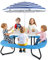 COSTWAY Kindersitzgruppe Outdoor, Kindersitzgarnitur für bis zu 8 Kinder, Picknicktisch mit Sonnenschirm & 4 Sitzbänken, Gartenmöbel Sitzgruppe Kinder für Garten, Hinterhof (Blau)
