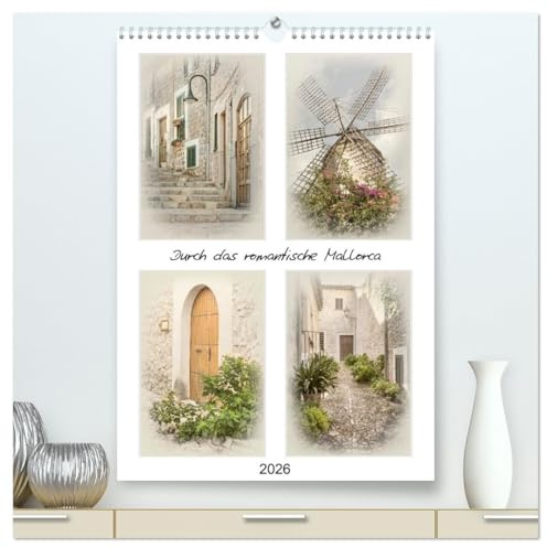 Durch das romantische Mallorca (hochwertiger Premium Wandkalender 2026 DIN A2 hoch), Kunstdruck in Hochglanz: Altstadtgassen, der Rote Blitz und ... liebevoll gestalteten Bildern (CALVENDO Orte)