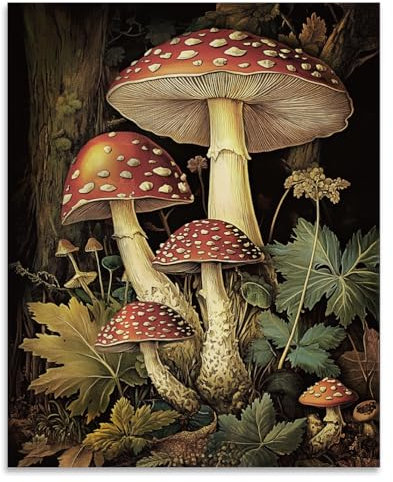 SUPERDANT Kunstdrucke Mit Pilz Dschungel Vintage Poster Galerie Wandkunst Gemälde Beschichtetes Papier Wanddekorationen Für Wohnheim Zuhause Wohnzimmer Schlafzimmer Büros Küchen 35x28cm Ungerahmt