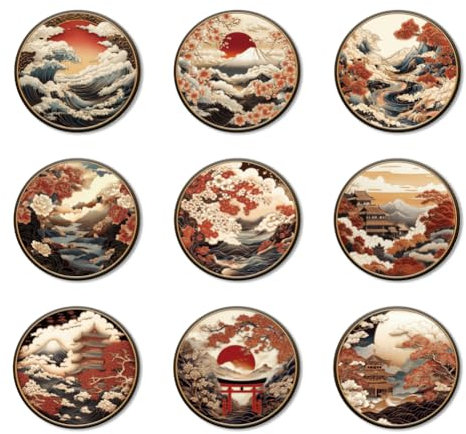 ANATTASOUL 9 Pièces sous-Verres Peinture, Motif Japonais Été Dessous de Verre Peinture Coasters, Arts et Artisanat pour Adultes, Peinture Dessous de Verre pour Maison, Bar