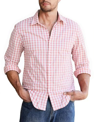 Halfword Camicia Quadri Uomo Maniche Lunghe Popeline Cotone Tradizionale Oktoberfest Botton-Down