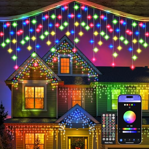 REYLAX Smart Luci Natale Esterno Cascata 10M 299LEDs Impermeabile IP67 Luci Stringa RGB String Lights Telecomando Decorazioni di Halloween e Natale Modalità di Scena Dinamica per Festa Nozze