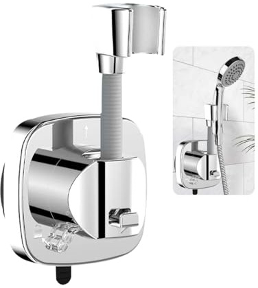 FUGLUS 1pcs Support De Pommeau Douche Rotatif À 360° Avec Ventouse | Capacité Charge 10 kg, Montage En Quelques Secondes | Support Anti-Dérapant Résistant À La Rouille, Pommes douche fixes (Argent)
