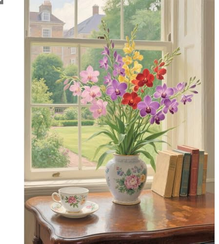 DCIDBEI Square Diamond Painting Eckige Steine Orchideen 40x50cm Diamant Painting Orchideen Malen nach Zahlen Orchidee Fensterbilder Diamanten Malerei Stickerei Kreuzstich Blumen Fenster Landschaft