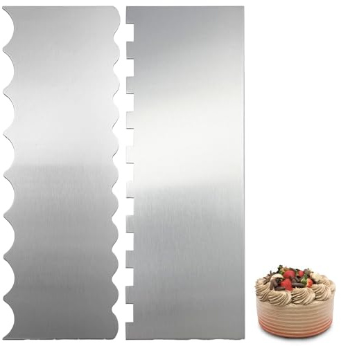 Oyiclyea Stainless Steel Cake Edge Scraper 2 Pcs 22x7.8cm Cakes Cream Spatula,Double Sided Cake Smoother,Stainless Steel Icing Scraper,for Decorating Cream,Mousse,and Gummy Cakes