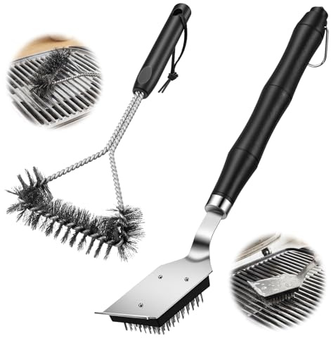 Yimomoyi 38cm Grillbürste mit Schaber, Dreieckig 360° Grill Drahtbürste, dichte Edelstahlborsten, Grillreiniger Zubehör für Grill/Raucher/Gas/Kohle