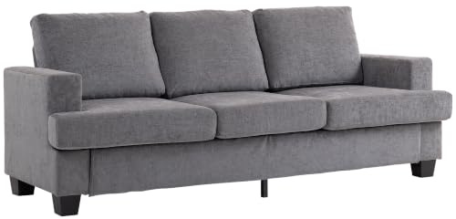 HOMCOM 3-Sitzer Sofa mit Armlehnen in Chenille-Optik 213 x 82 x 90 cm Grau | Loungesofa, Gepolstert Polstersofa, Stahlrahmen, für Wohnzimmer Schlafzimmer