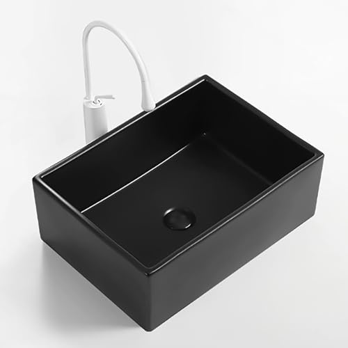 Lavandino da Bagno Minimalista, con Rubinetto a Collo di Cigno e Scarico a Scomparsa in Ceramica, Design con Controllo Fluido per Lavandini da Bagno, per Installazione su Mobile Moderno(Black)