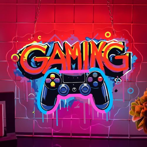 Enseigne Néon Gaming Pour Joueurs Adolescents,Manette De Jeu Lumière Néon Pour Chambre Salle De Jeux Man Cave Et Chambre D'Adolescent,Game Neon Light Sign Cadeau,Alimenté Par USB（13.8*10.4）