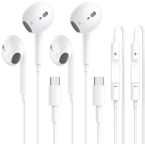USB C Headphones, 2Pack Type C Earphones for iPhone 17 16 15, Wired Earbuds | Headphones with Mic&Volume Control for iPhone 17/16/16e/15 Pro Max/Plus, i-Pad Pro/Air/Mini, Galaxy S26/S25/S24/S23/S22