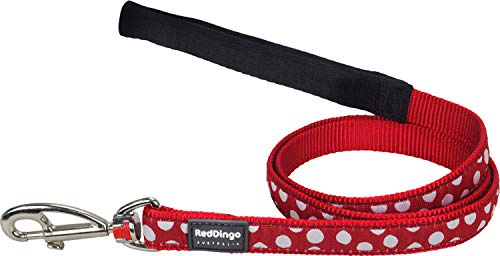 Red Dingo Dog Lead 1.2m Design, White Spots on Red, Size Small (15mm x 1.2m)