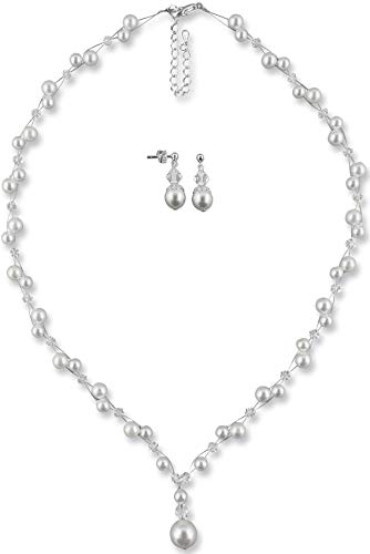 Rivelle Damen Brautschmuck Set weiß Schmuckset Swarovski kristall Perlen Halskette Collier Ohrringe Schmuck Hochzeit Geschenkbox