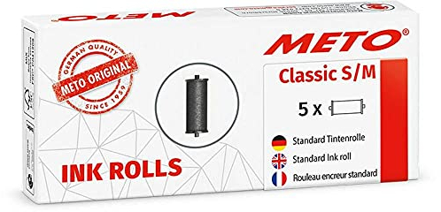 METO Farbrollen für METO Classic S & M / ProLine S & M, Profi Handauszeichner 9506060 (für 26 x 12 mm & 26x16 mm Etiketten) 5 Stück, schwarz