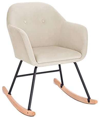 WOLTU Schaukelstuhl, Stillsessel, Samt Stahl Massivholz, Sessel Wohnzimmer Schlafzimmer Balkon, Cremeweiß
