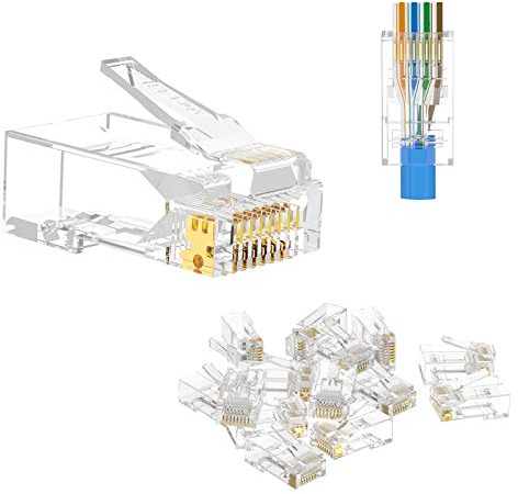 VCE Connettore RJ45 CAT6 Passanti 25 Pezzi, Plug LAN Con Blocco Fisso 3μ Placcata Oro per CAT6 CAT5E CAT5, Alta Velocità 1 Gbps, per Modem