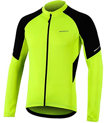 BERGRISAR Herren Radtrikot Fahrradtrikot Langarm Atmungsaktive Leicht Fahrradbekleidung mit 3+1 Reißverschluss Taschen BG012 - Grün - Groß