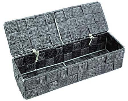 wm Homebase Geflochten Aufbewahrungskorb Polypropylen Badkorb mit Deckel Rechteckig in Grau 26x8,5x6cm