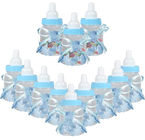 HERCHR Süßigkeiten Flasche Wiederverwendbar Candy Flaschen Geschenkbox, Süßigkeiten Box 12 Flasche Blau, Babyparty Deko Junge, Baby Shower Geschenk Gastgeschenke Babyparty