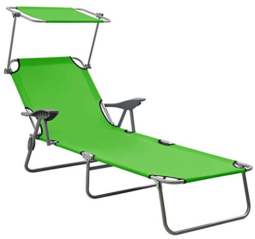Tidyard Klappbare Sonnenliege mit Dach Klappbare Strandliege Gartenliege Liegestuhl Sonnenschutz Rückenlehne verstellbar Relaxliege Liege Stahl Grün