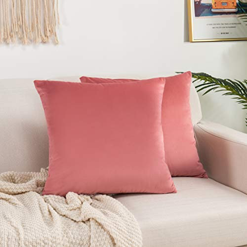Elegant Comfort Set di 2 federe per cuscini in velluto, morbide, a tinta unita, decorative, per divano, camera da letto, auto, 45 x 45 cm, rosa antico
