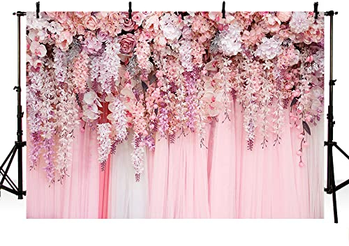 MEHOFOND 2,1x1,5m rosa Blumenmuster süßes Mädchen Porträt Fotografie Hintergrund Blume Vorhang Geburtstag Party Banner Vogeldusche Hochzeit Kuchen Zerschlagen dekoration Fotoshooting Studio Requisiten